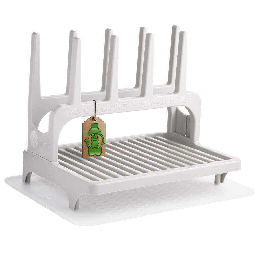 PopYum Seattle Gray Drying Rack from 100% Recycled Bottles with Silicone Drying Mat, countertop for Baby Bottle, Plastic Bags, Cups, Compact - Shop Avnu