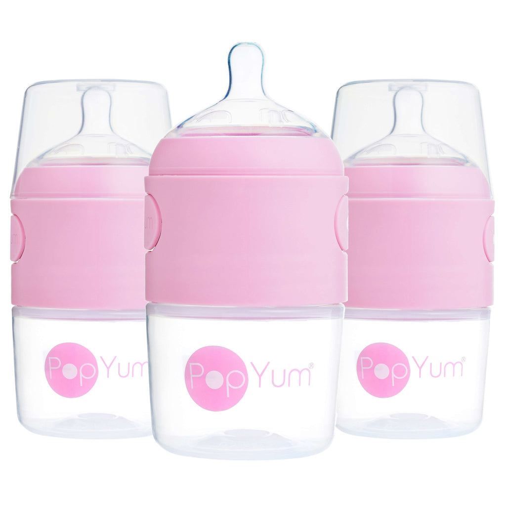 PopYum 5oz Anti - Colic Baby Bottle for Breast and Formula Feeding, 3 - Pack, Pink, 1 Slow Flow Nipples - Shop Avnu