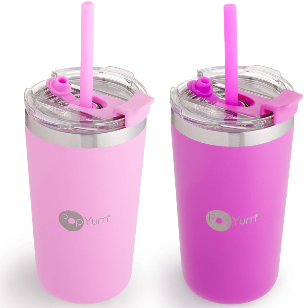 PopYum 13oz Insulated Stainless Steel Kids’ Cups with Lid and Straw, 2 - Pack, Purple & Pink, stackable, sippy, baby, child, toddler, tumbler - Shop Avnu