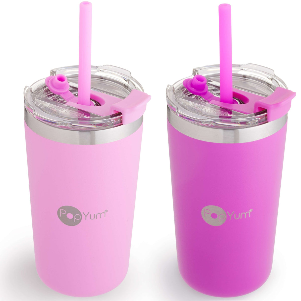 PopYum 13oz Insulated Stainless Steel Kids’ Cups with Lid and Straw, 2 - Pack, Purple & Pink, stackable, sippy, baby, child, toddler, tumbler - Shop Avnu