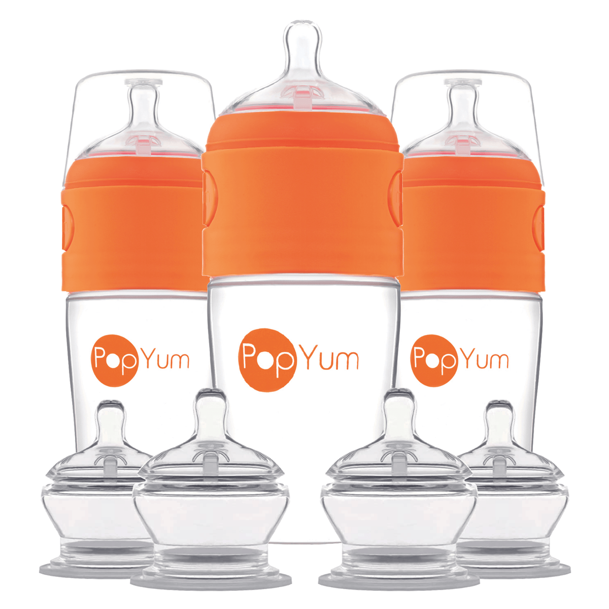 PopYum Orange 7 Piece Bundle: 9oz Bottle 3 - Pack + 2 Nipple 2 - Packs - Shop Avnu