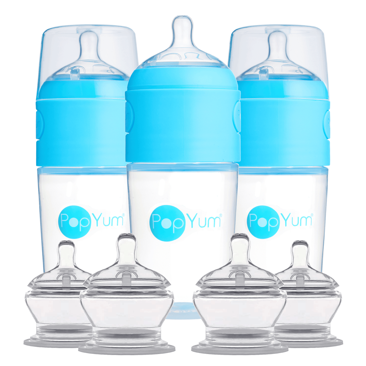 PopYum Blue 7 Piece Bundle: 9oz Bottle 3 - Pack + 2 Nipple 2 - Packs - Shop Avnu