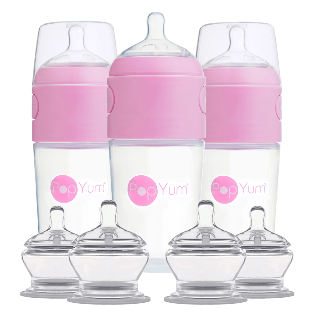 PopYum Pink 7 Piece Bundle: 9oz Bottle 3 - Pack + 2 Nipple 2 - Packs - Shop Avnu