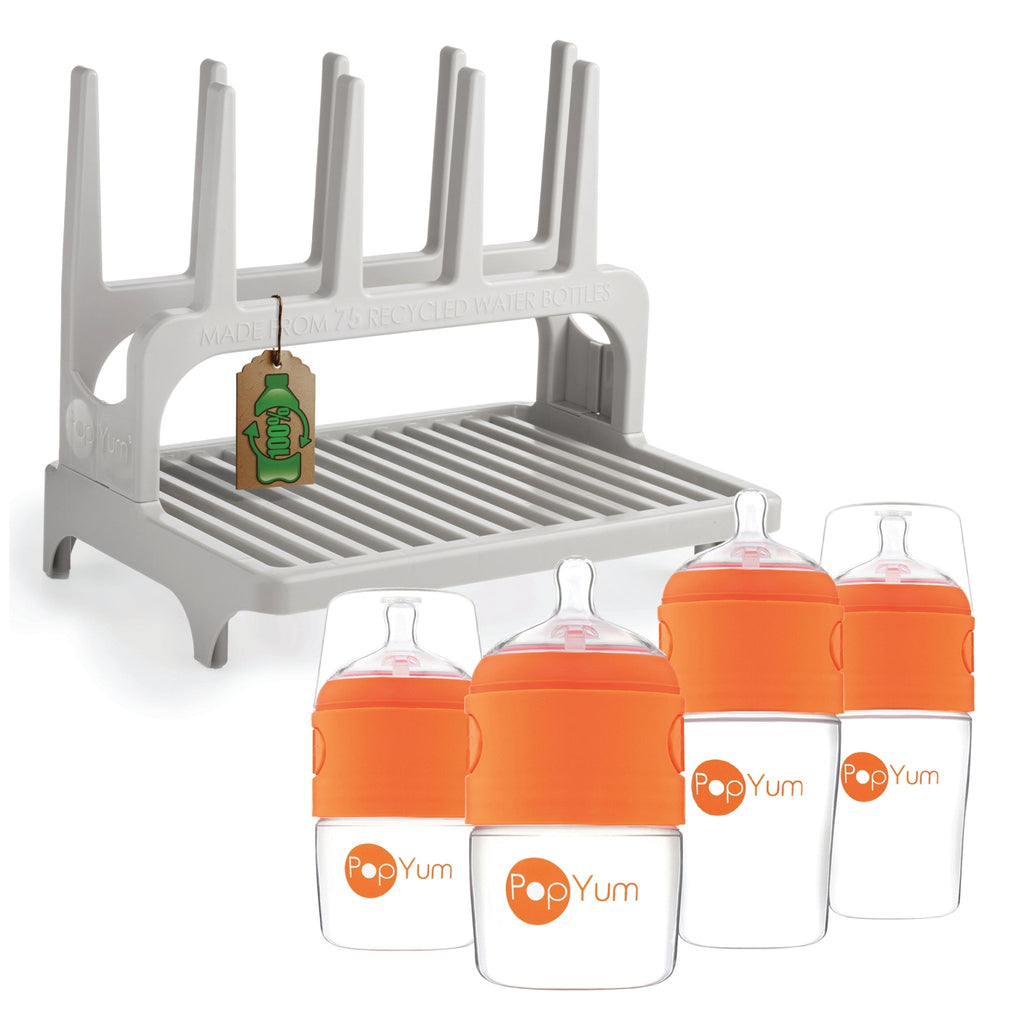 PopYum Orange Formula Making Baby Bottle 4 - Pack Set with Gray Drying Rack Bundle - Shop Avnu