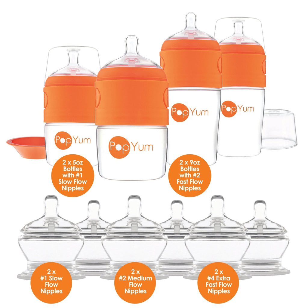 PopYum Orange 10 Piece Bundle: Bottle Set + 3 Nipple 2 - Packs - Shop Avnu