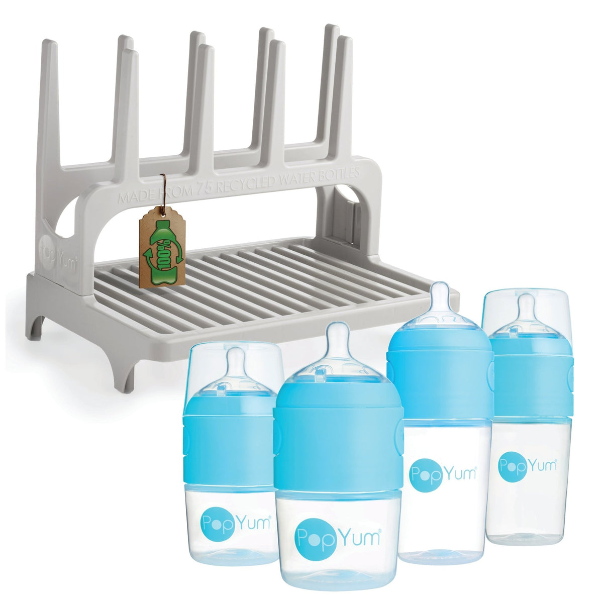 PopYum Blue Formula Making Baby Bottle 4 - Pack Set with Gray Drying Rack Bundle - Shop Avnu