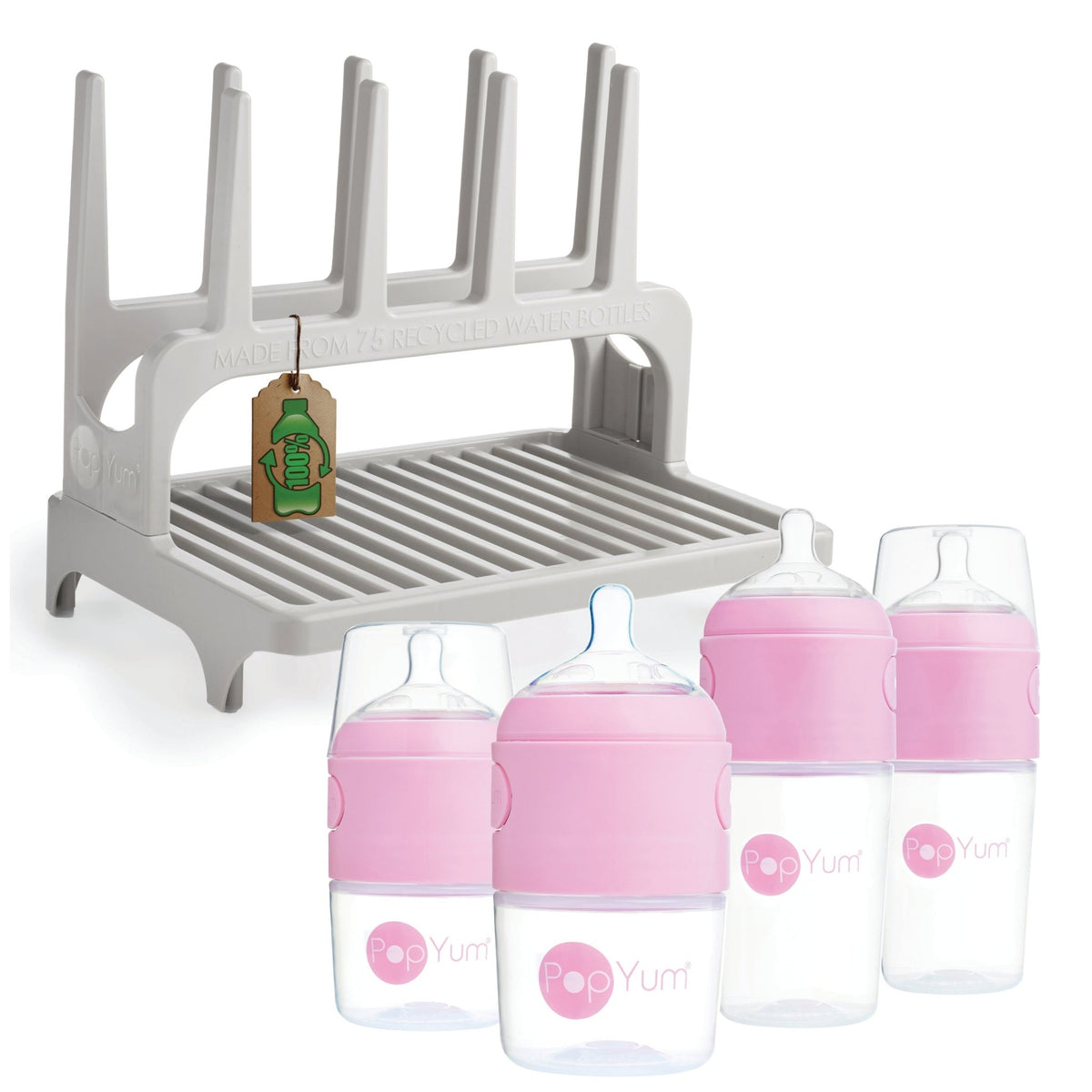 PopYum Pink Formula Making Baby Bottle 4 - Pack Set with Gray Drying Rack Bundle - Shop Avnu
