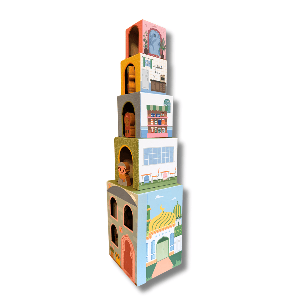Stacking Houses (Set of 5 Houses and 3 Hardwood Characters) - Shop Avnu
