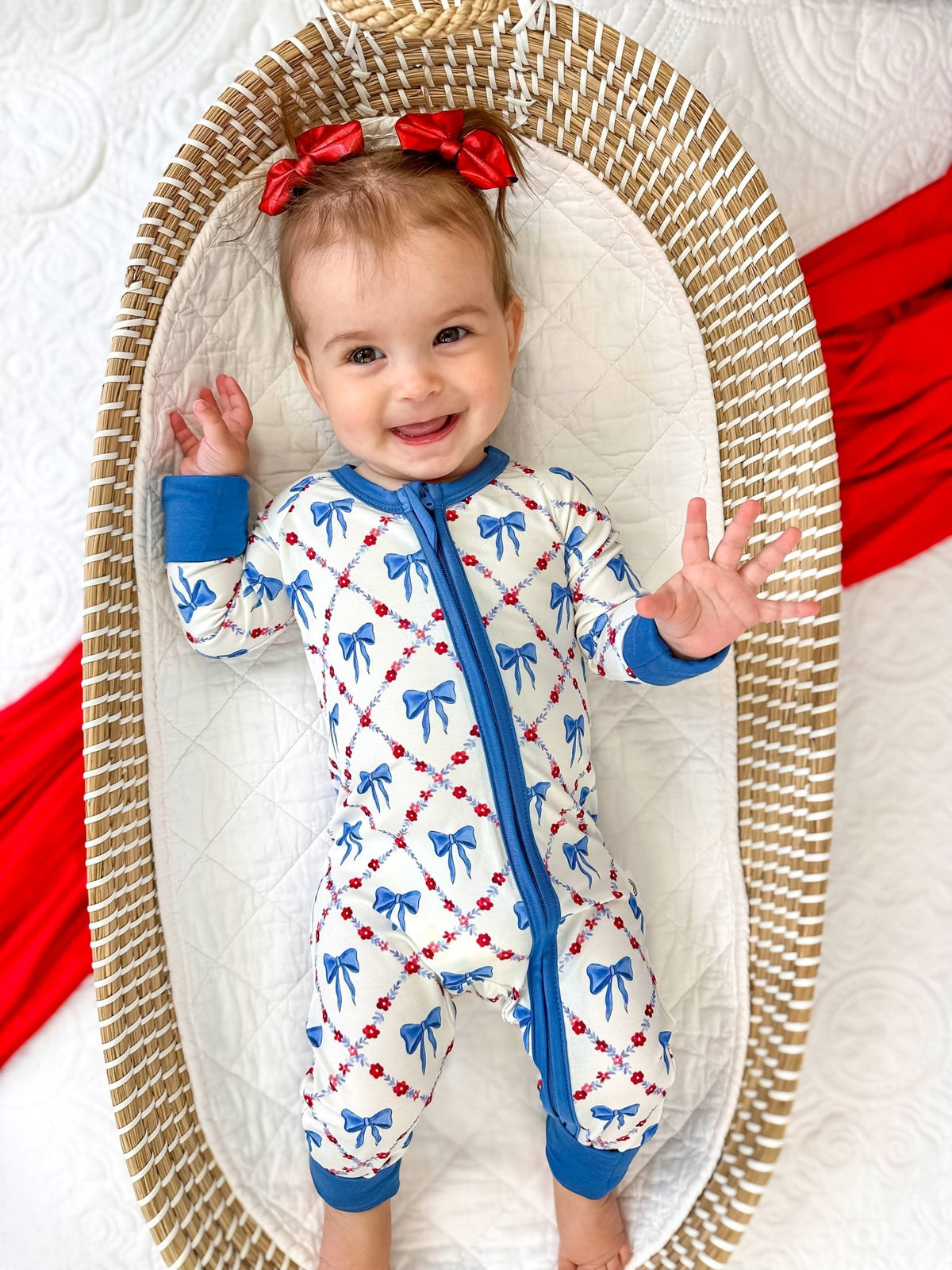 Red White & Bows Bamboo Zippy Pajamas - Shop Avnu