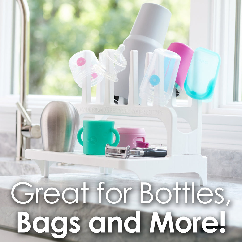 PopYum Seattle Gray Drying Rack from 100% Recycled Bottles with Silicone Drying Mat, countertop for Baby Bottle, Plastic Bags, Cups, Compact - Shop Avnu
