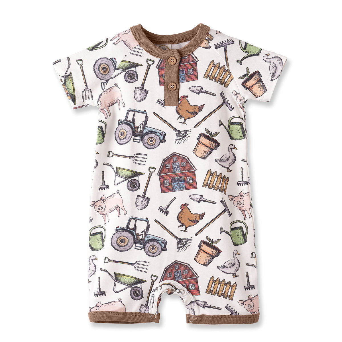 Farmer's Market Baby Boy Shortall Romper–Soft Bamboo - Shop Avnu