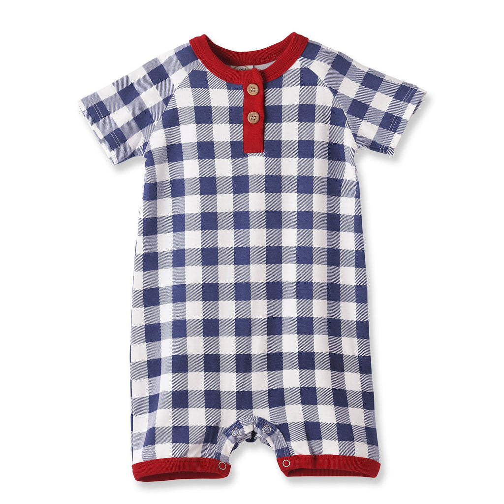 Picnic Plaid Bamboo Henley Shortall Romper for Baby Boys - Shop Avnu