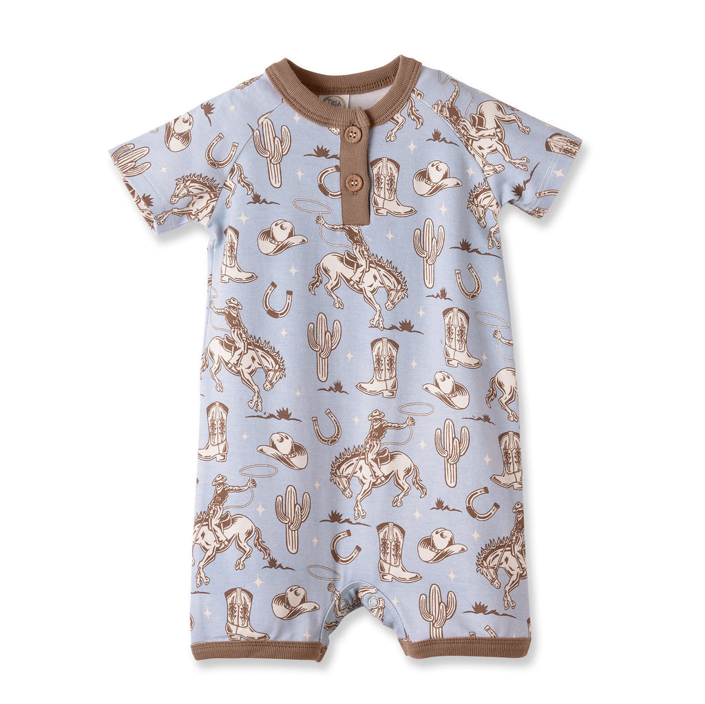 Wild Wrangler/Blue Western Bamboo Shorty Romper for Boys - Shop Avnu