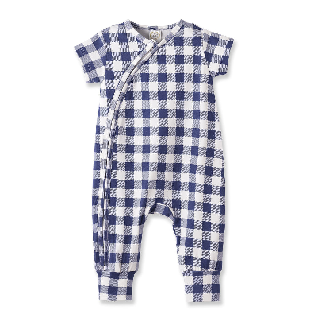 Picnic Plaid Bamboo Baby Zipper Romper w/Convertible Cuffs - Shop Avnu