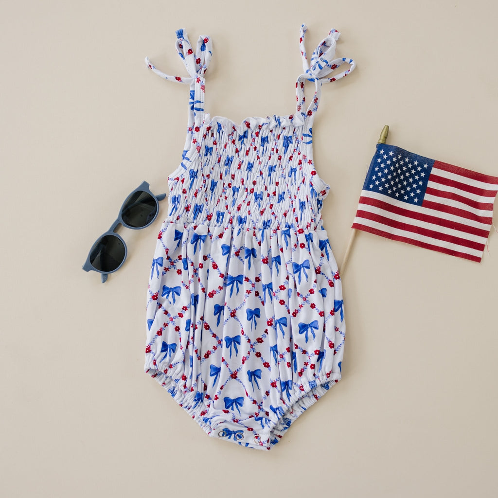 Smocked Red, White and Bows Bamboo Bubble Romper - Shop Avnu