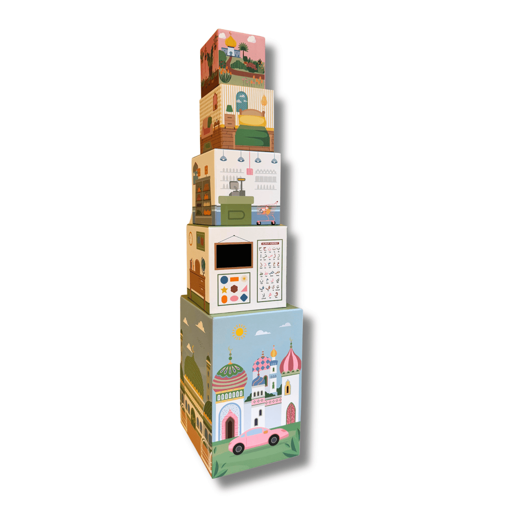 Stacking Houses (Set of 5 Houses and 3 Hardwood Characters) - Shop Avnu
