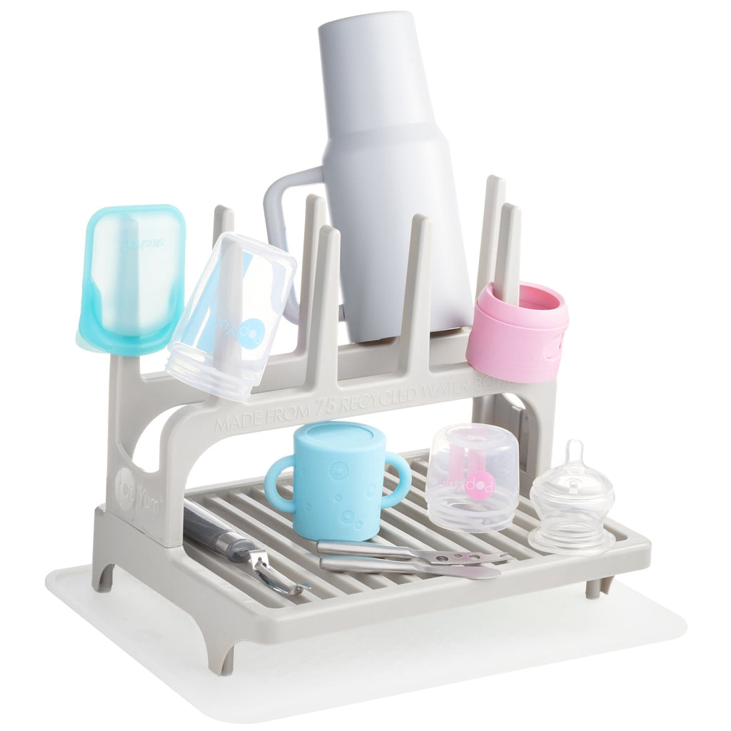 PopYum Seattle Gray Drying Rack from 100% Recycled Bottles with Silicone Drying Mat, countertop for Baby Bottle, Plastic Bags, Cups, Compact - Shop Avnu