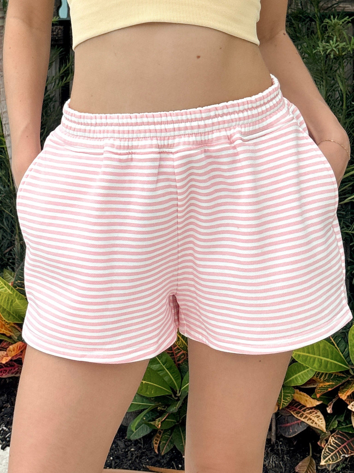 Light Pink and White Big Striped Shorts