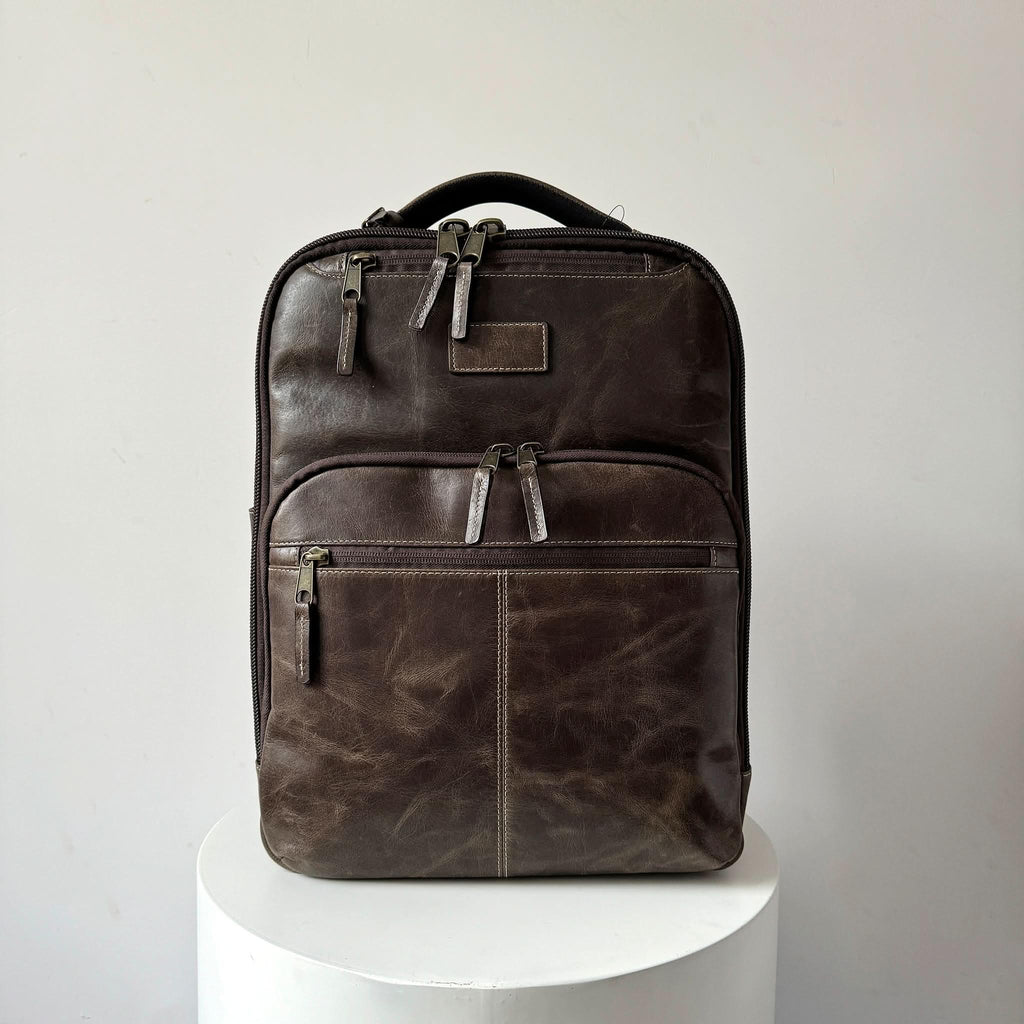 Crazy Horse Full-Grain Leather Laptop Backpack – Premium, Rugged & Stylish