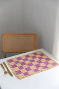 Lavender checked Placemat, Rectangular raffia tabletop