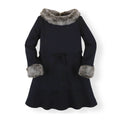 Long Sleeve Ponte Dress with Faux Fur
