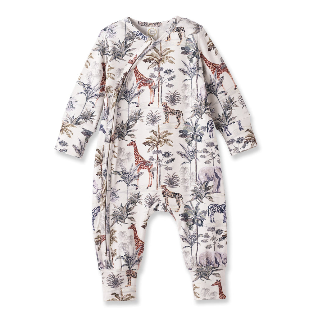 Jungle Safari Bamboo Zipper Romper with Convertible Cuffs - Shop Avnu