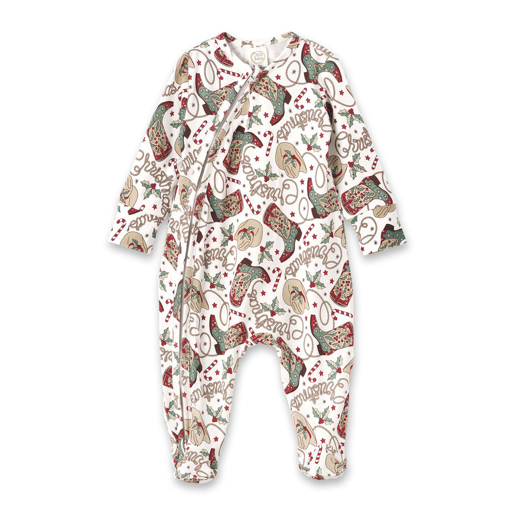 Western Christmas Baby Bamboo Zipper Romper - Cowboy Holiday - Shop Avnu