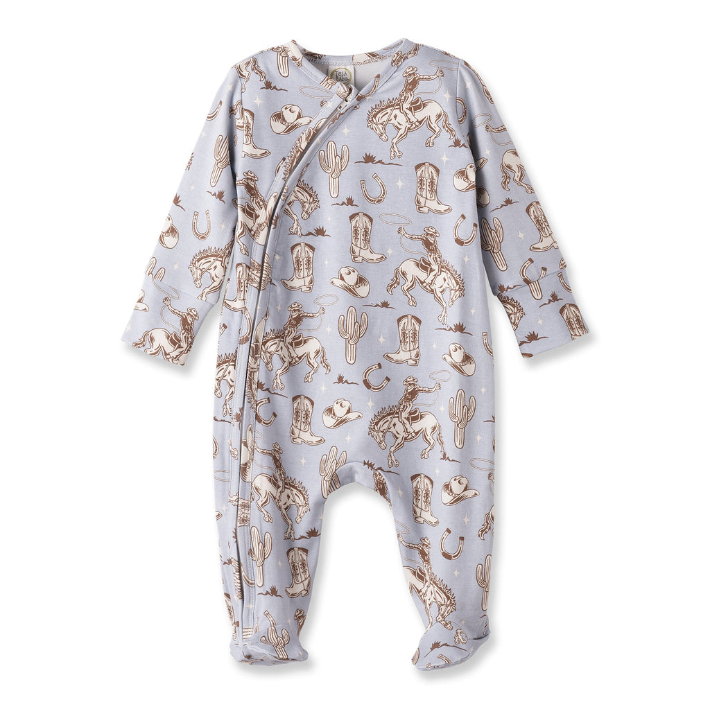 Wild Wrangler/Blue Western Baby Boy Bamboo Zipper Romper - Shop Avnu