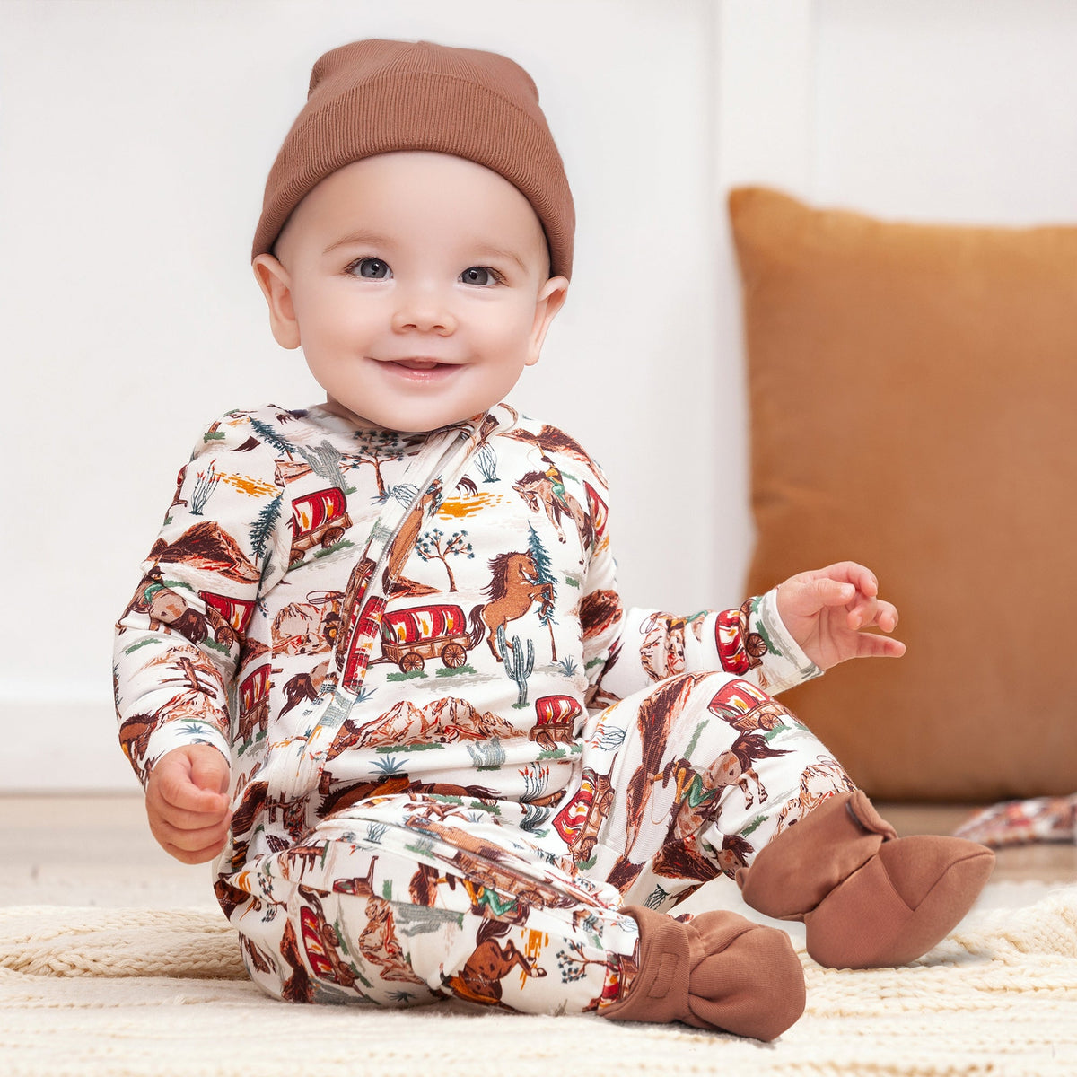 Cowboy Baby Zipper Romper - Bamboo Western Spirit Outfit - Shop Avnu