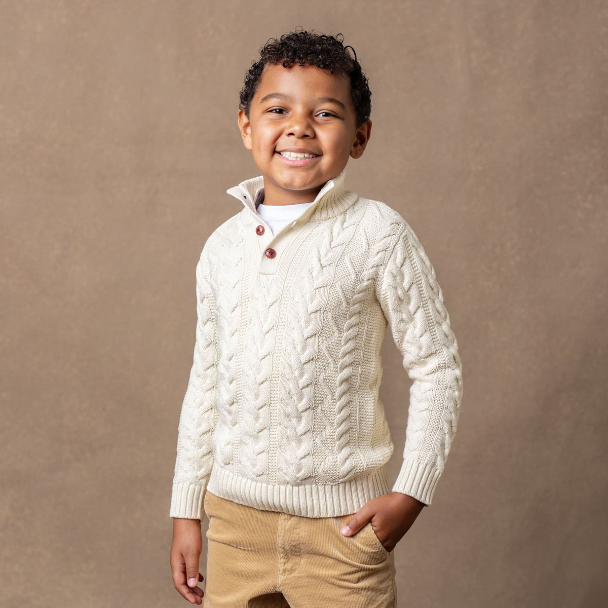 Organic Mock Neck Cable Sweater