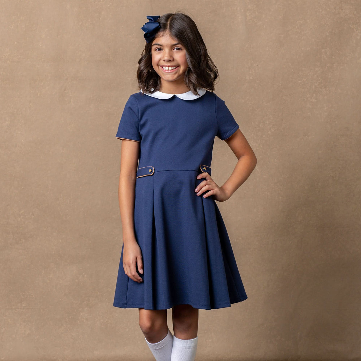 Pleated Ponte Dress with Collar - Baby