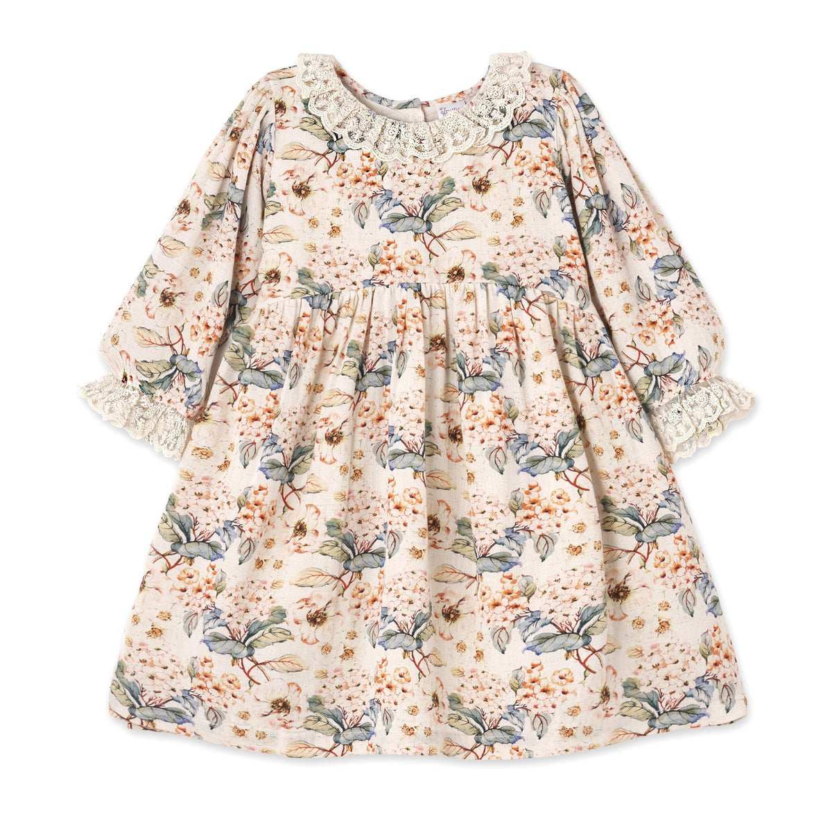 Vintage Floral Dress with Lace Collar Ruffles, Linen Blend - Shop Avnu