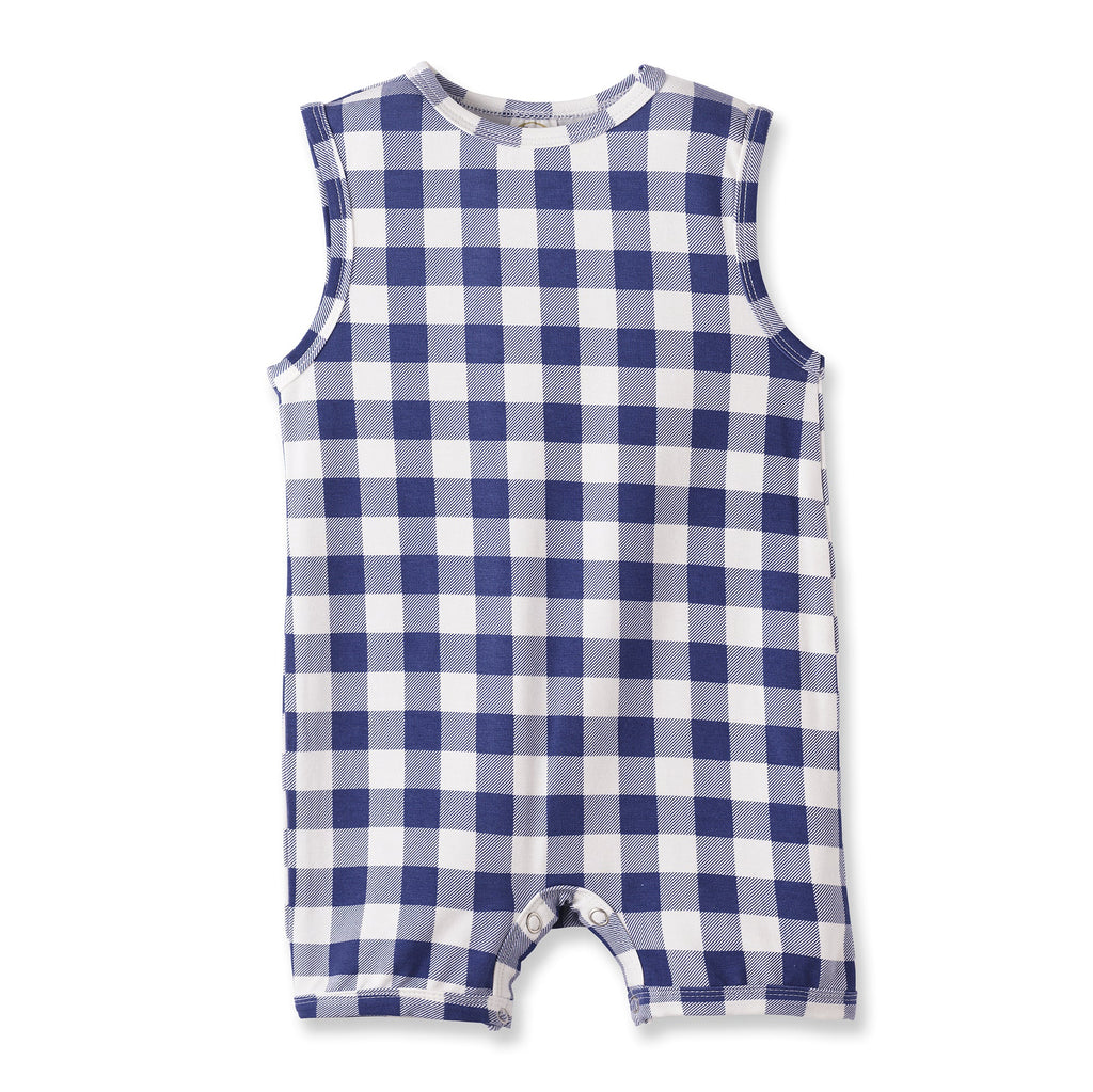 Picnic Plaid Soft Bamboo Sleeveless Baby Shortall Romper - Shop Avnu