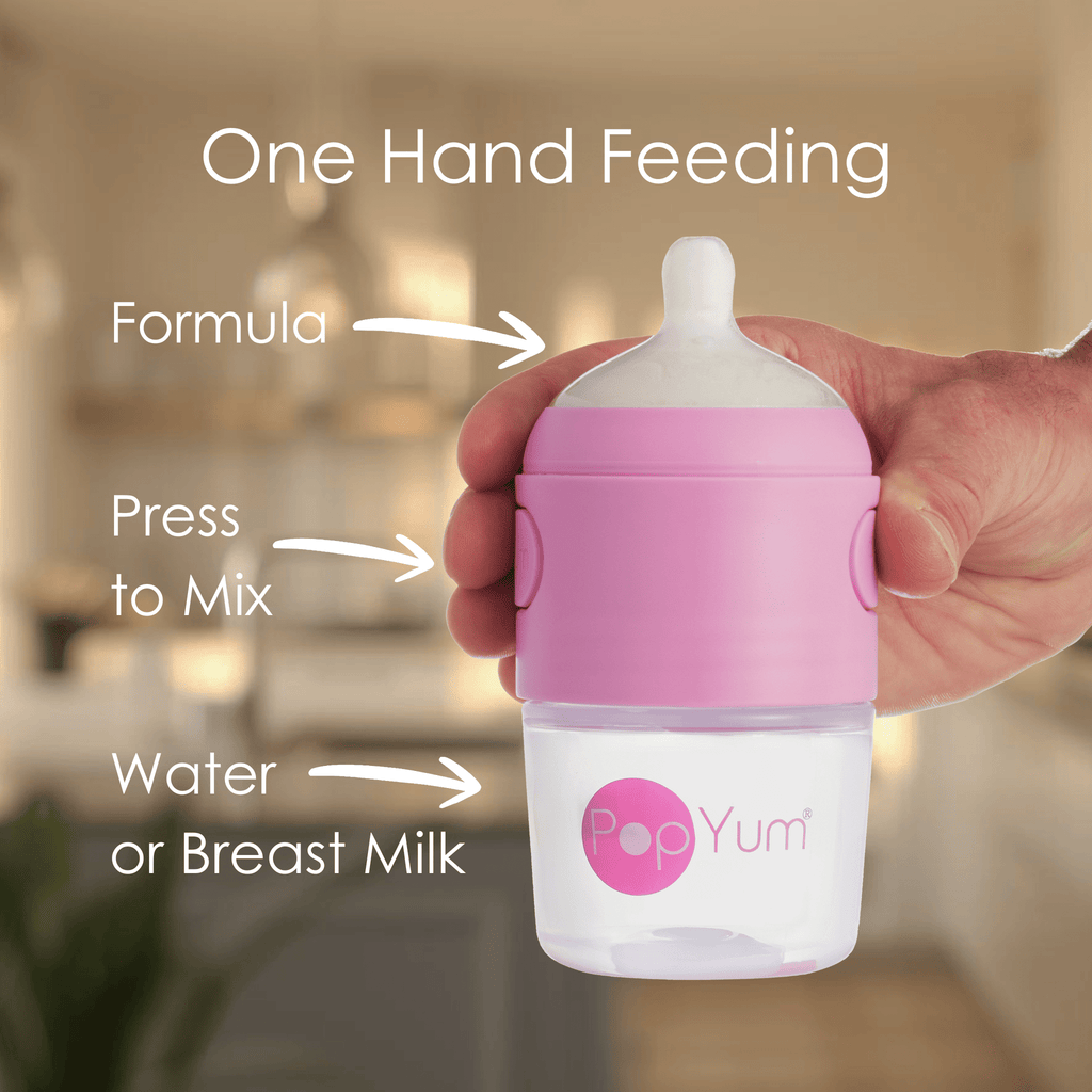 PopYum Pink Formula Making Baby Bottle 4 - Pack Set with Gray Drying Rack Bundle - Shop Avnu