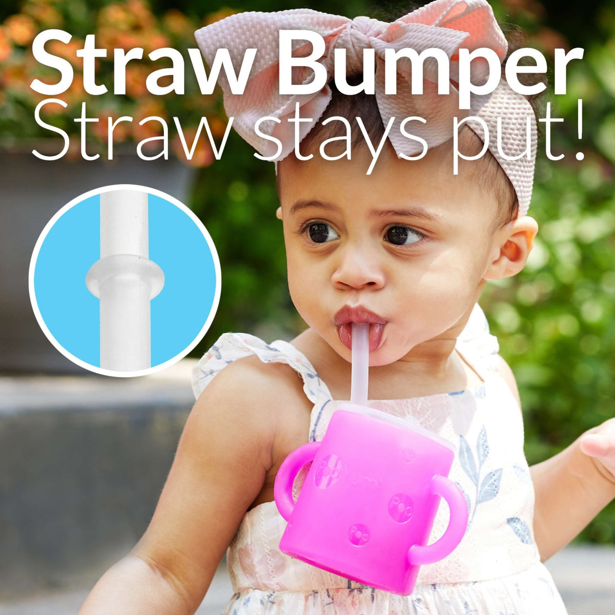 PopYum Silicone Training Cup with Straw + Lid, 2 - Pack for Baby, Infant and Toddler, Tumbler, Sippy, handles, 5 ounce (green, pink) - Shop Avnu