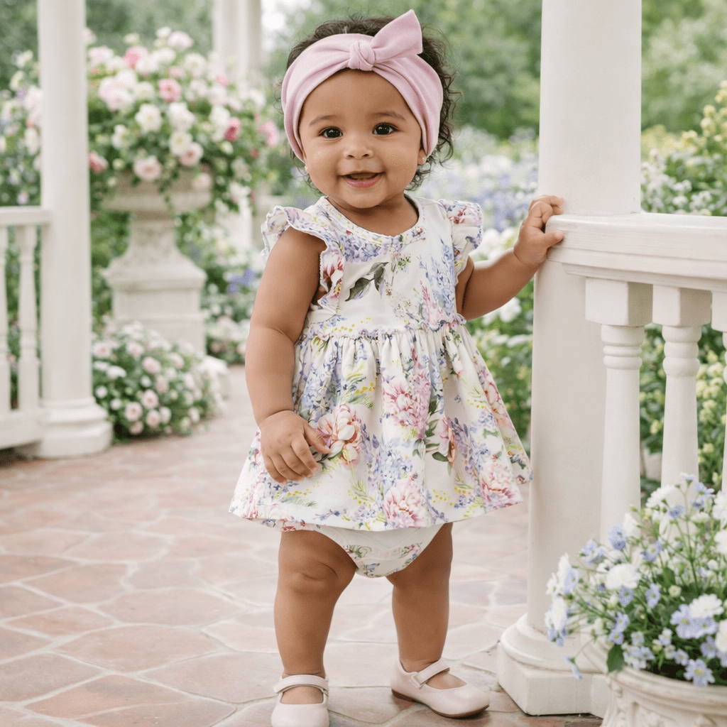 Dream Blossom Bamboo Baby Skirted Bodysuit - Watercolor Floral - Shop Avnu