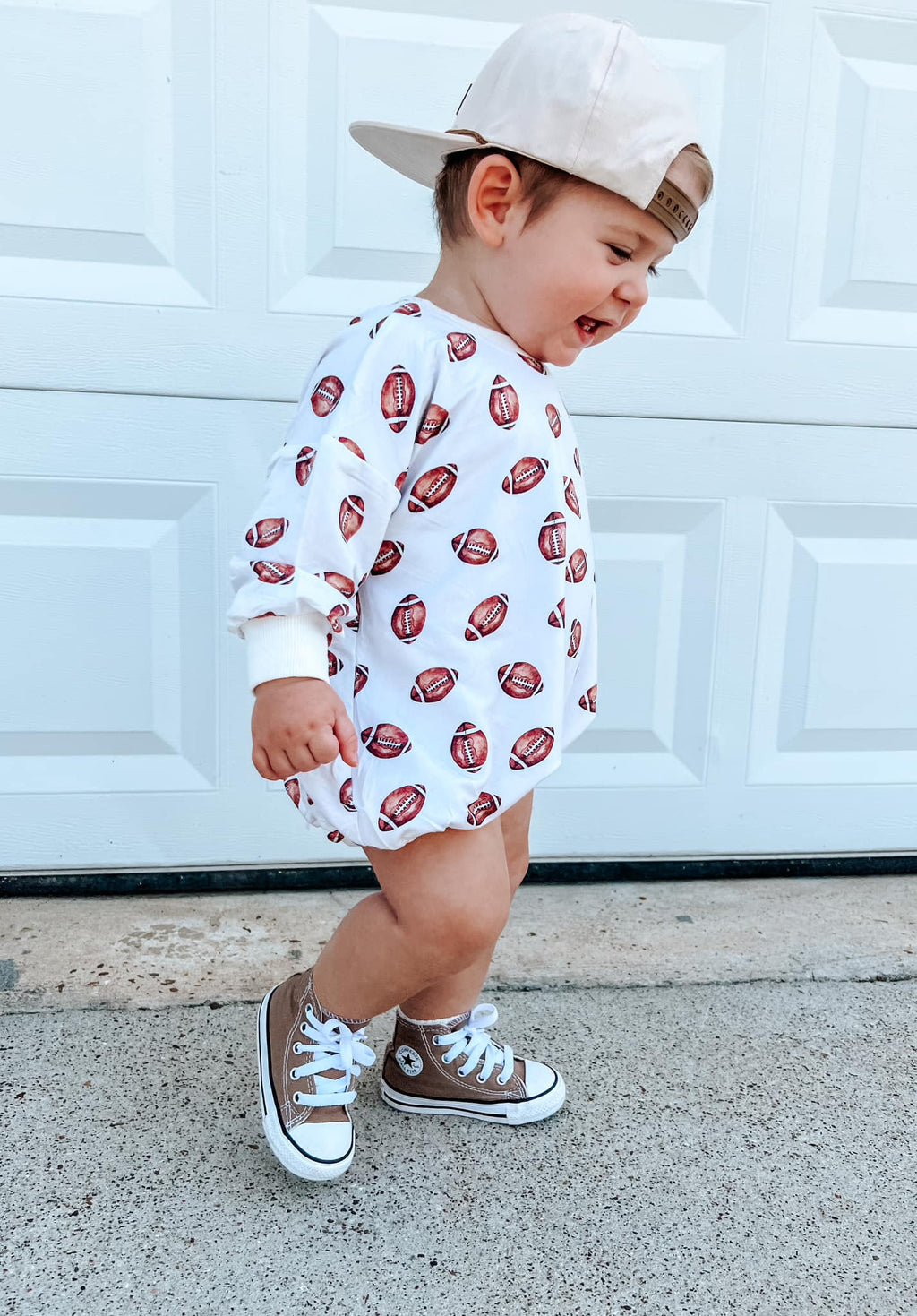 Football Print Bamboo Bubble Romper - Shop Avnu
