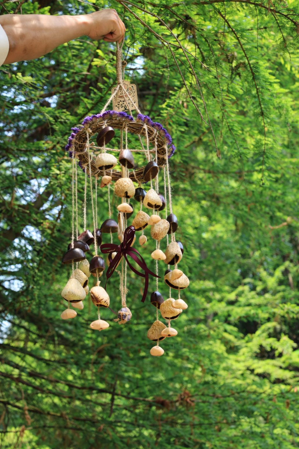 "The Floral Harvest Chime" - Vine Wreath Mobile with Dried Flowers & Seed Bells