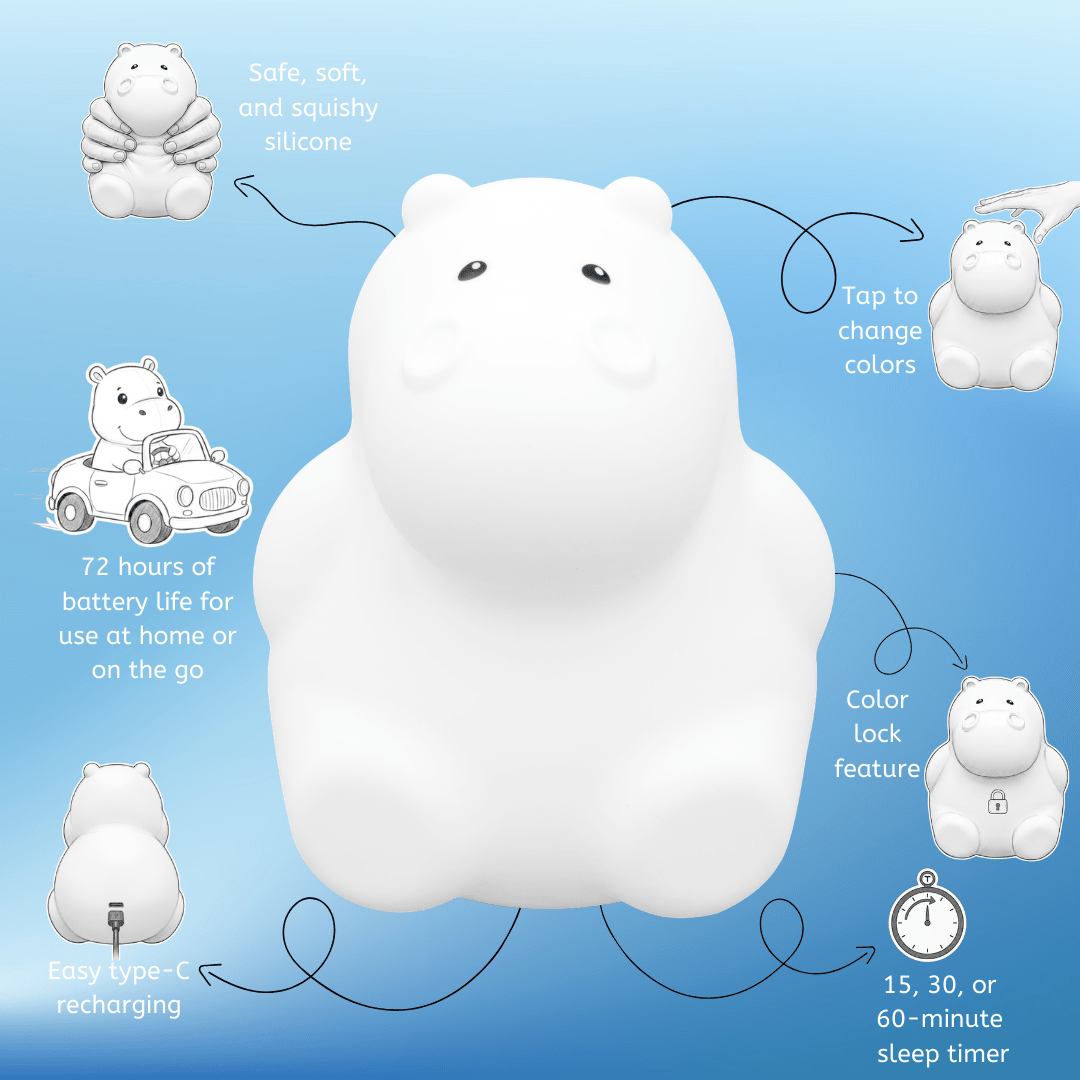 LumiPets® Honey the Hippo - Children's Touch Night Light - Shop Avnu