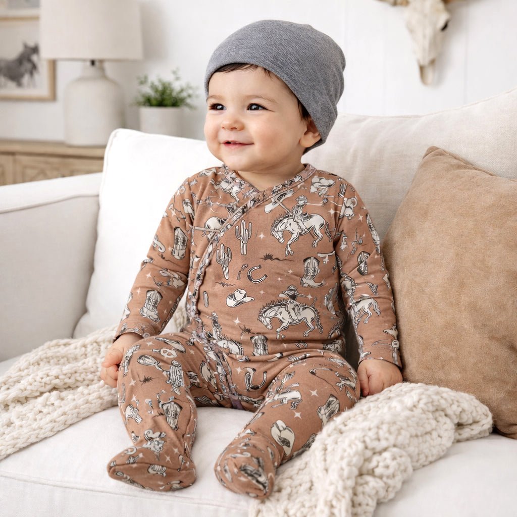 Wild Wrangler/Brown Western Baby Boy Bamboo Zipper Romper - Shop Avnu