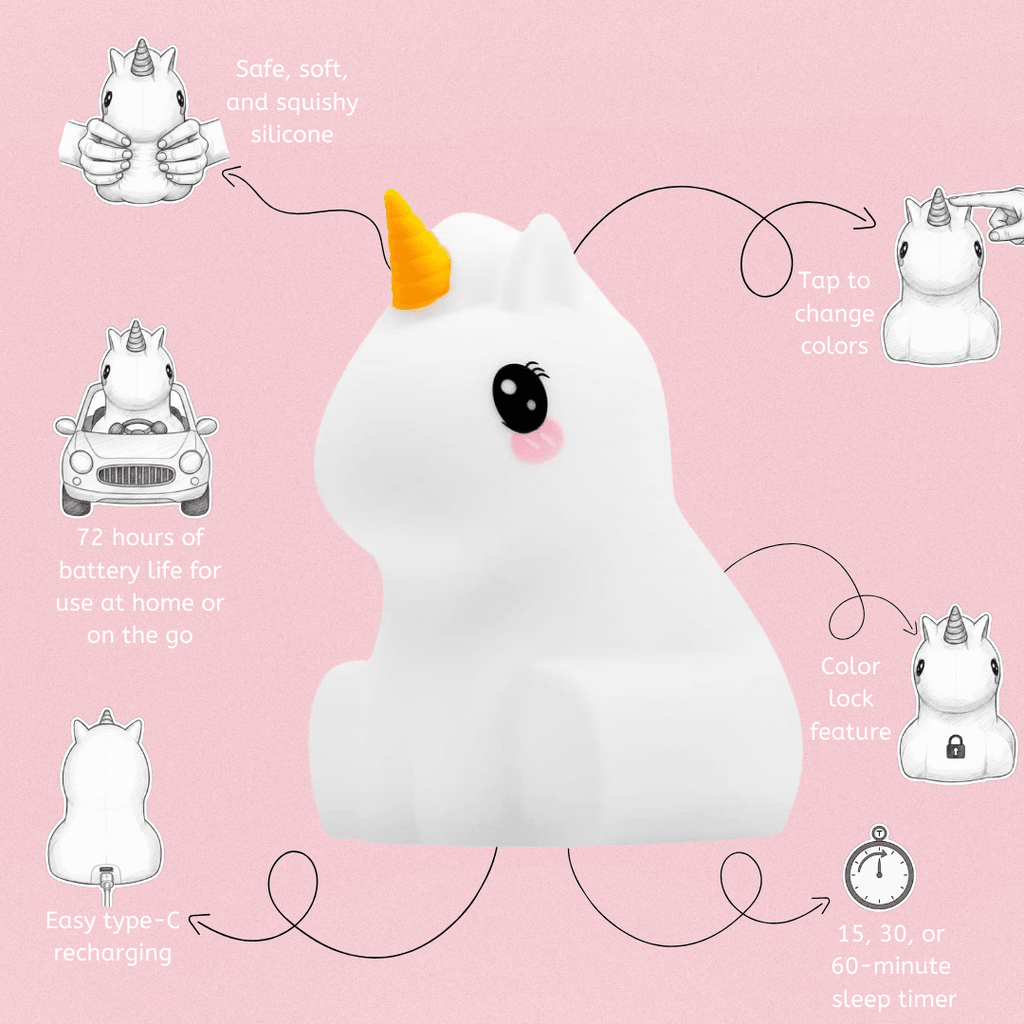 Unicorn Night Light - Soft Silicone Nursery Lamp | LumiPets® - Shop Avnu