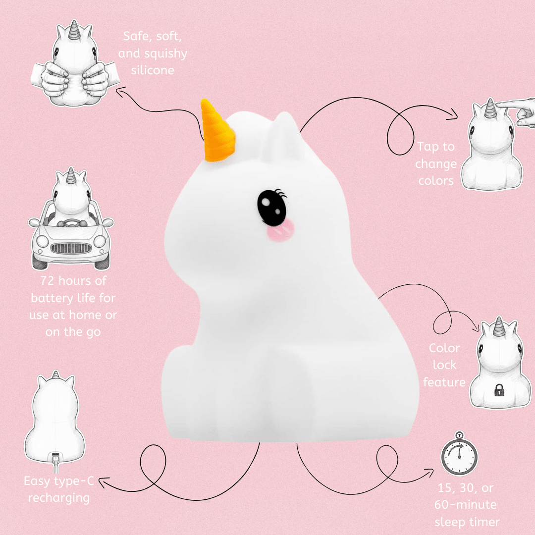 Unicorn Night Light - Soft Silicone Nursery Lamp | LumiPets® - Shop Avnu