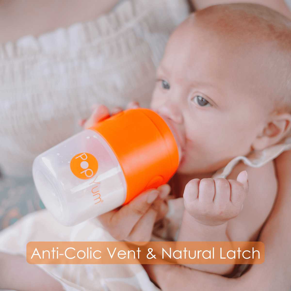 PopYum 9 oz Orange Formula Making Baby Bottle 3 - Pk with Gray Drying Rack & Clear Drying Mat Bundle - Shop Avnu