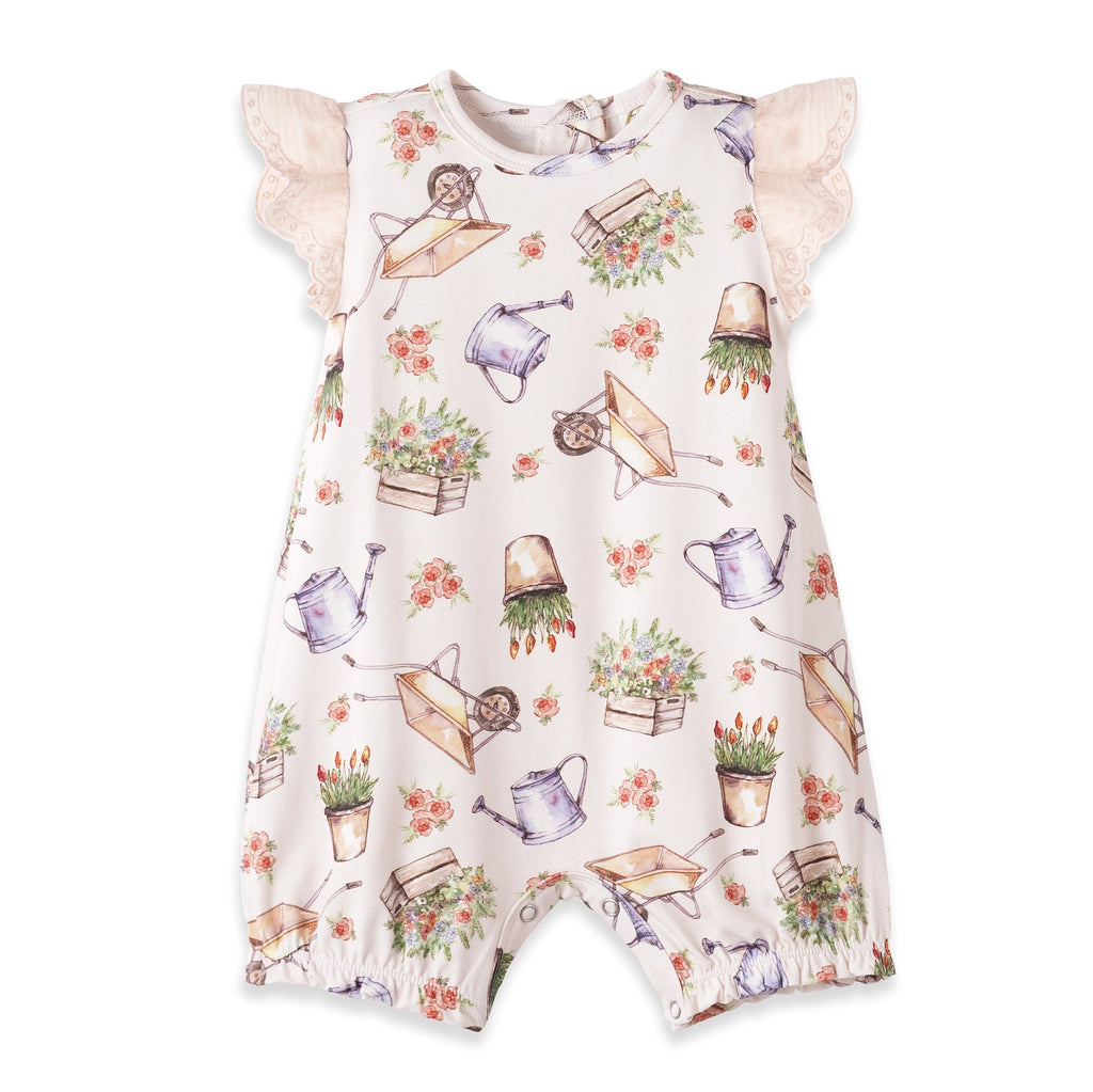 Petal Patch Baby Girl Romper – Bamboo One - Piece with Eyelet - Shop Avnu