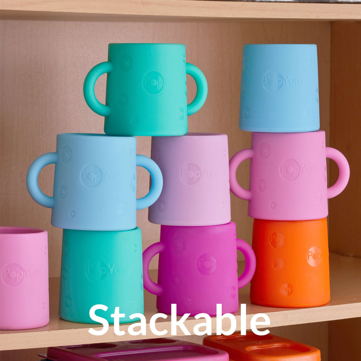 PopYum Silicone Training Cup 2 - Pack for Baby and Toddler, handles, BPA Free, self feeding training, tumbler (electric purple and orchid pink) - Shop Avnu