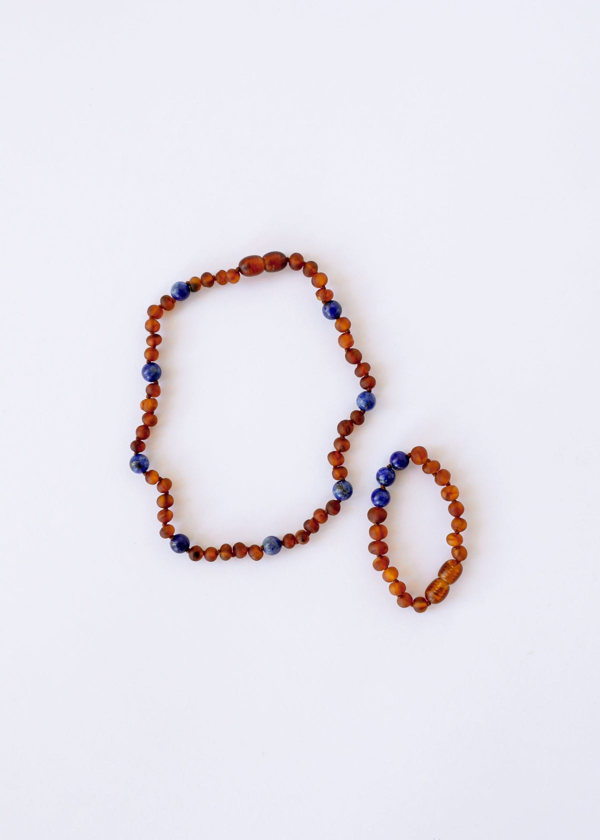 Raw Cognac Baltic Amber + Lapis Lazuli || Halo Necklace ||