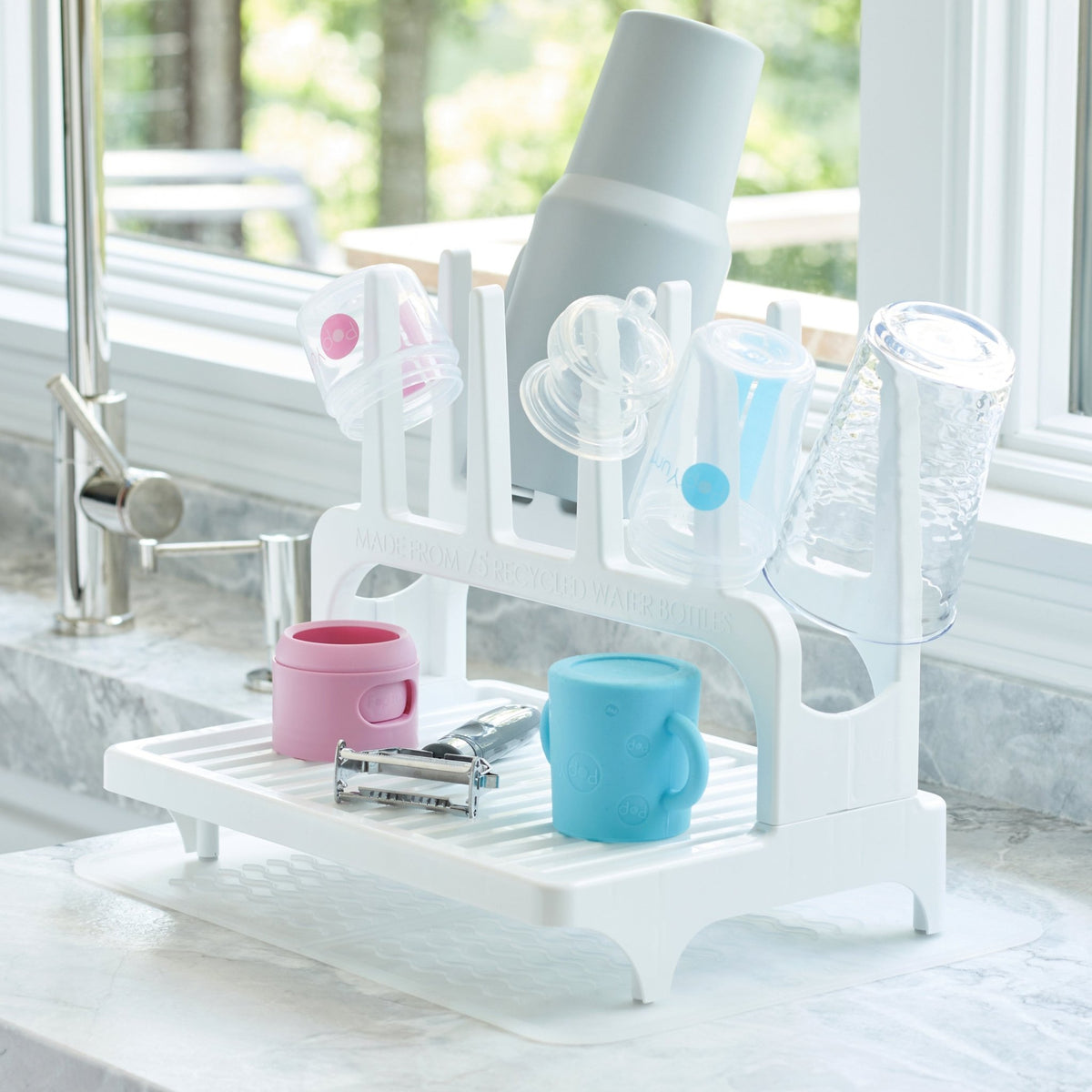 PopYum Pink Baby Bottle 4 - Pack Set with White Drying Rack & Clear Drying Mat Bundle - Shop Avnu