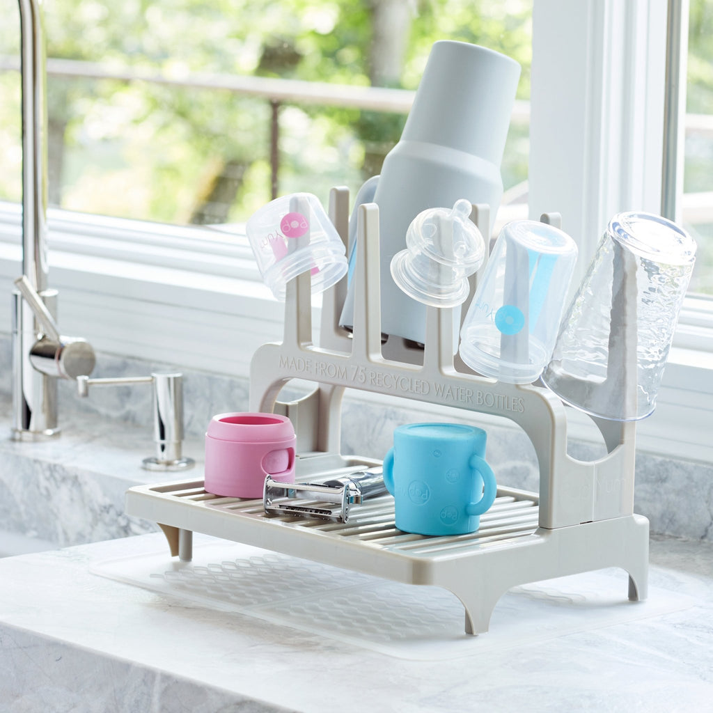PopYum 9 oz Blue Formula Making Baby Bottle 3 - Pk with Gray Drying Rack & Clear Drying Mat Bundle - Shop Avnu