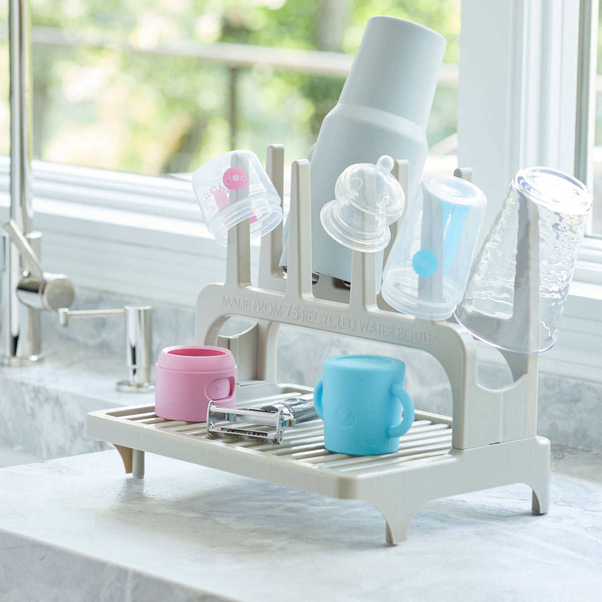PopYum 9 oz Blue Formula Making Baby Bottle 3 - Pack with Gray Drying Rack Bundle - Shop Avnu