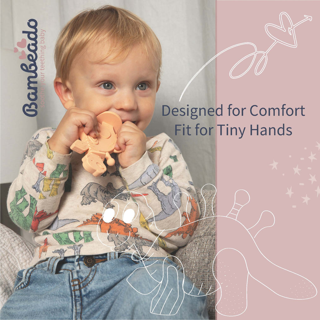 Dibly - Pink - Baltic Amber & Natural Rubber Dinosaur Teether with Toothbrush Tail - Shop Avnu